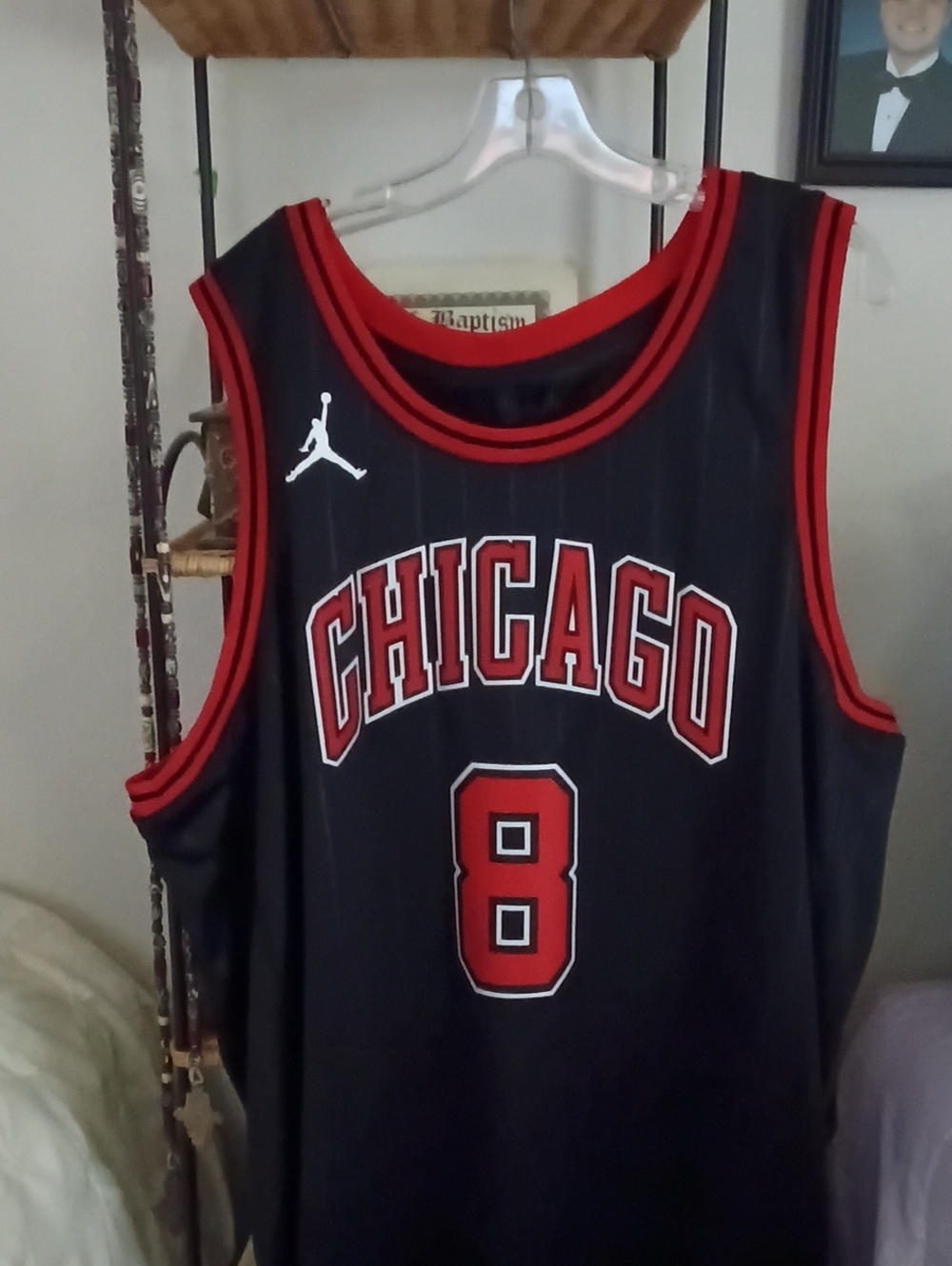 Jordan Black and Red Chicago #8 Basketball Jersey
